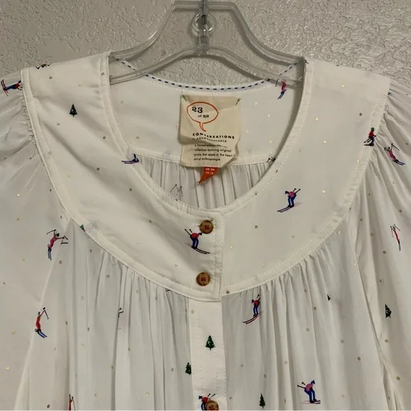 32 of 52 Conversations Anthropologie Blouse Top Womens 16 Skier Novelty Print - Picture 4 of 16
